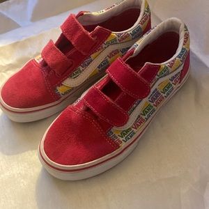 New, Never Worn Girls Velcro Old School Vans Multicolor w/ Pink Suede Velcro